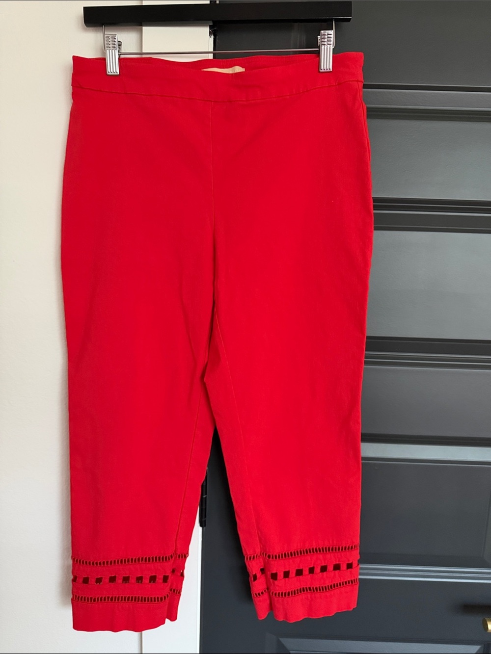 Women's Bright Red Capri Pants with Decorative Hem